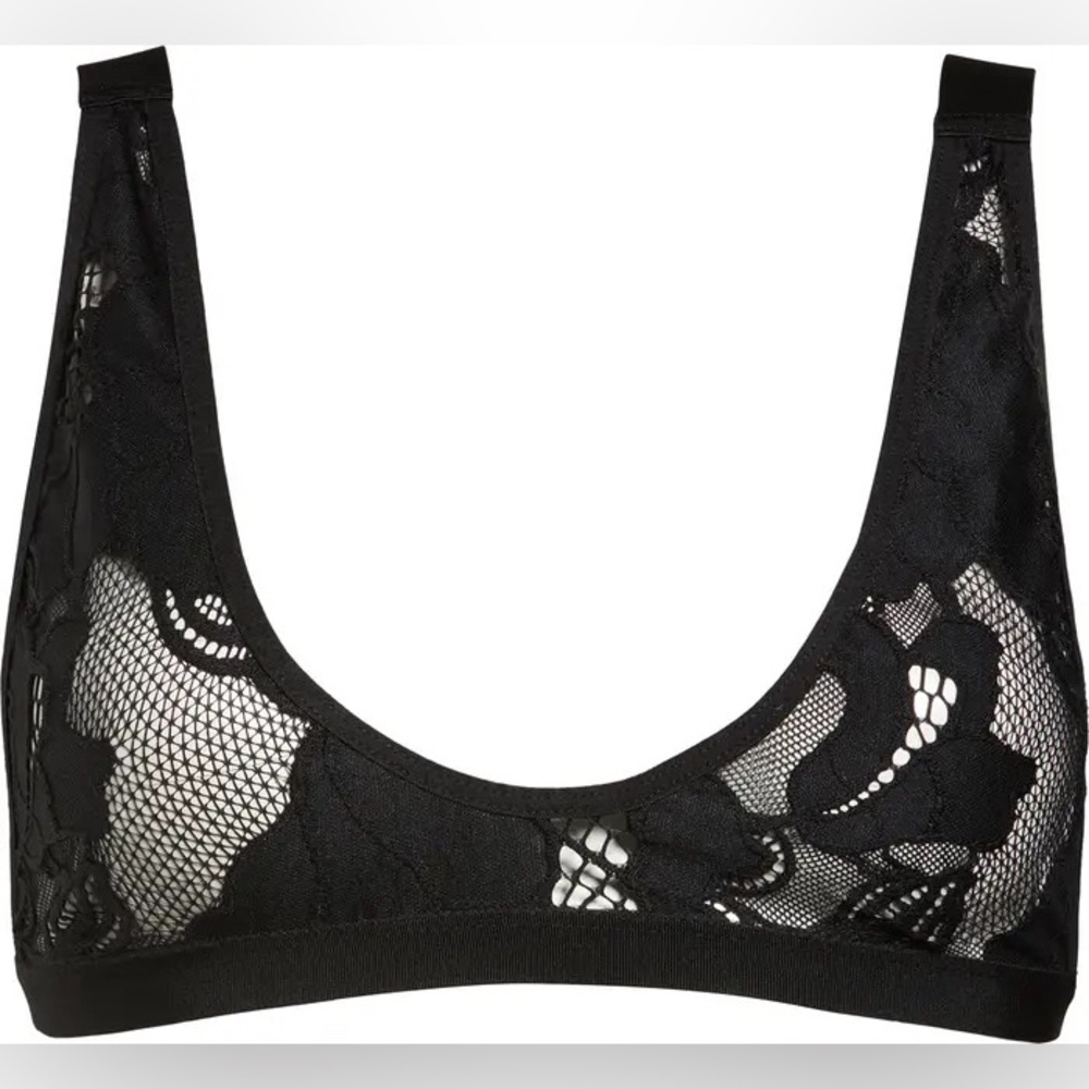 Suzy Black Undra Mixed Floral Bralette Size Large Made in USA Lace Boutique